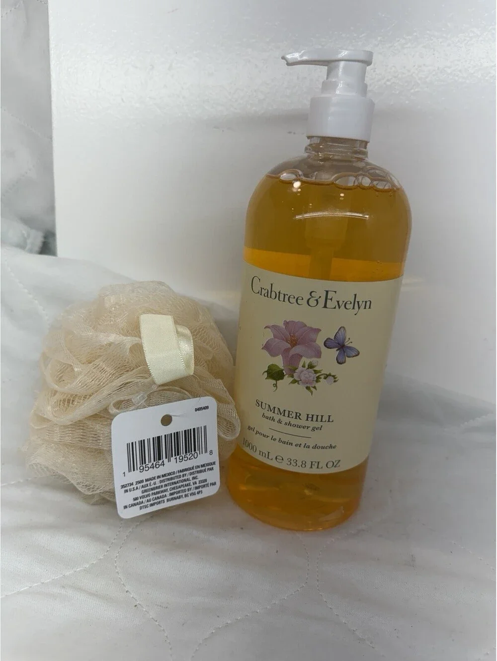 Crabtree & Evelyn Summer Hill Shower Gel 1000ml Pump Bottle + Bonus Shower Pads